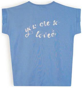 NONO T-shirt Kamelle met backprint hemelsblauw Meisjes Stretchkatoen Ronde hals 122 128