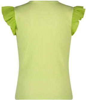 NONO T-shirt Kamsi met printopdruk en ruches limegroen Meisjes Stretchkatoen Ronde hals 146 152 - Foto 4