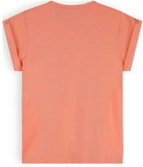 NONO T-shirt Kiki met printopdruk koraaloranje Meisjes Stretchkatoen Ronde hals 122 128 - Foto 2
