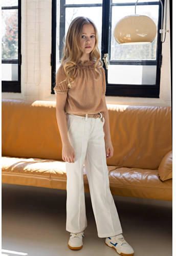 NONO wide leg broek Sayla wit Meisjes Polyester Effen 122 128 - Foto 3