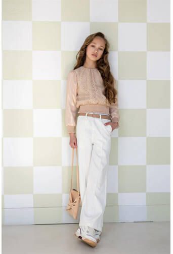 NONO wide leg broek Sayla wit Meisjes Polyester Effen 122 128