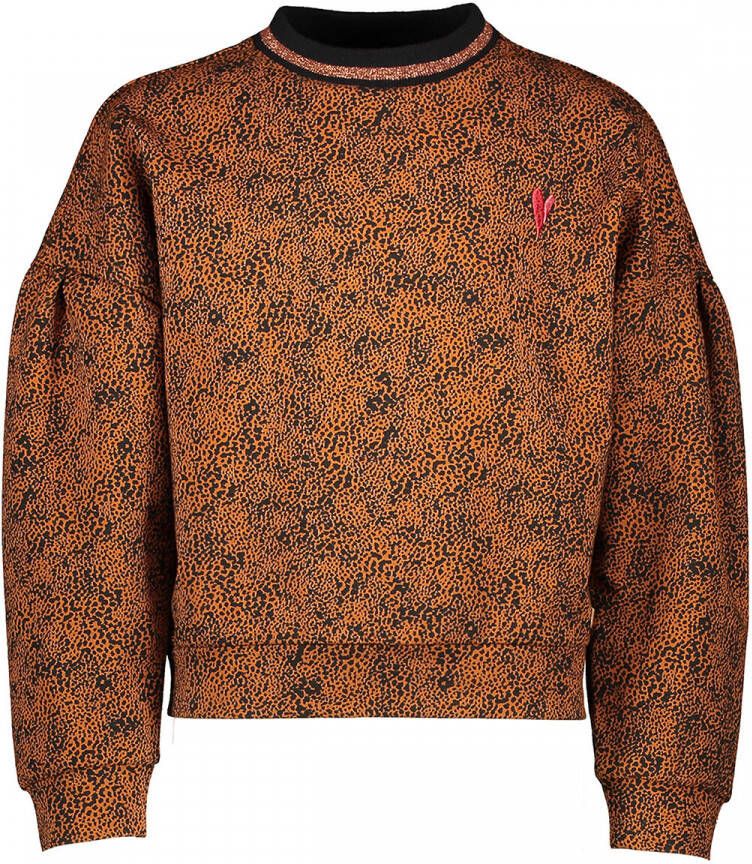 NONO sweater met all over print bruin Meisjes Katoen Col All over print 116