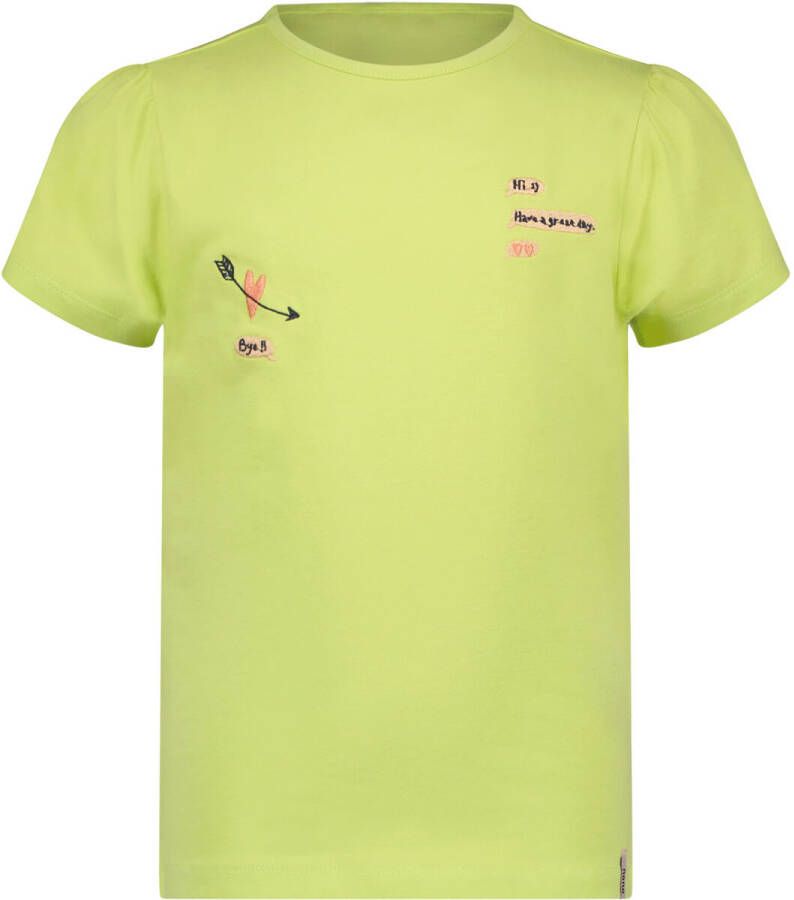 NONO T-shirt Kantal met printopdruk lime Geel Meisjes Stretchkatoen Ronde hals 122 128