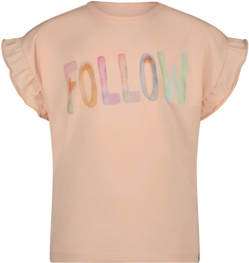 NONO T-shirt Kanou met tekst zalmroze Meisjes Stretchkatoen Ronde hals 158 164