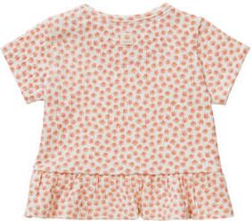 Noppies baby T-shirt met all over print en ruches oranje Meisjes Katoen Ronde hals 50