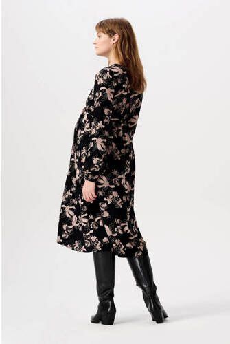 Noppies gebloemde zwangerschaps- en voedingsjurk Gizy zwart roze Dames Viscose V-hals XXL - Foto 3