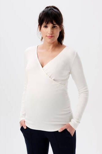 Noppies maternity ribgebreide zwangerschaps- en voedingslongsleeve Sara wit Dames Stretchkatoen V-hals maat XXL - Foto 4