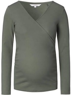 Noppies ribgebreide zwangerschaps- en voedingslongsleeve Sara olijfgroen Dames Stretchkatoen V-hals XXL - Foto 3