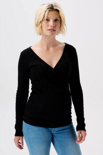 Noppies ribgebreide zwangerschaps- en voedingslongsleeve Sara zwart Dames Stretchkatoen (duurzaam) V-hals XXL - Foto 3