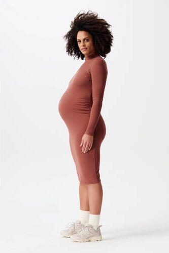 Noppies maternity ribgebreide zwangerschapsjurk Aima van polyester roodbruin - Foto 2