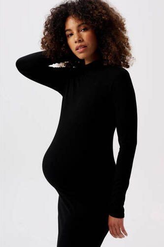Noppies maternity ribgebreide zwangerschapsjurk Aima van polyester zwart - Foto 2