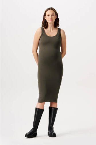 Noppies ribgebreide zwangerschapsjurk Noemi olijfgroen Dames Polyamide Ronde hals XL XXL - Foto 4
