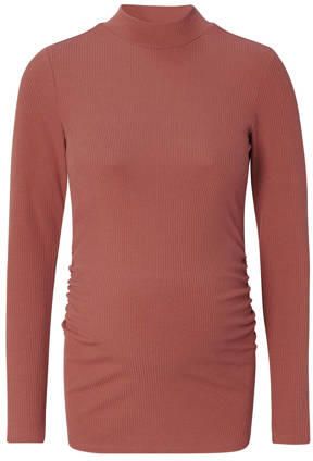 Noppies maternity ribgebreide zwangerschapslongsleeve Sira van polyester roodbruin - Foto 3