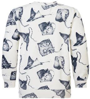 Noppies sweater met all over print wit blauw Jongens Stretchkatoen Ronde hals 104
