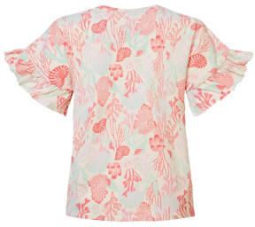 Noppies T-shirt met all over print en ruches roze wit Meisjes Stretchkatoen Ronde hals 104