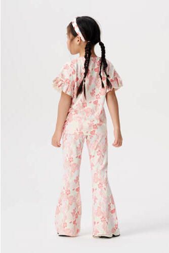 Noppies T-shirt met all over print en ruches roze wit Meisjes Stretchkatoen Ronde hals 104 - Foto 2