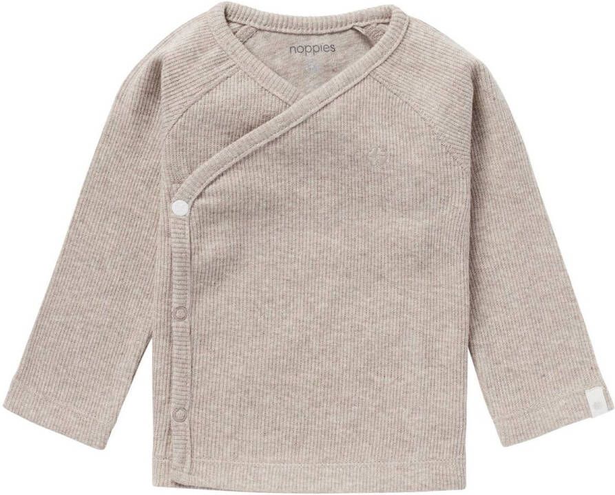 Noppies baby gemêleerde longsleeve Nanyuki taupe Bruin Biologisch katoen V-hals 44
