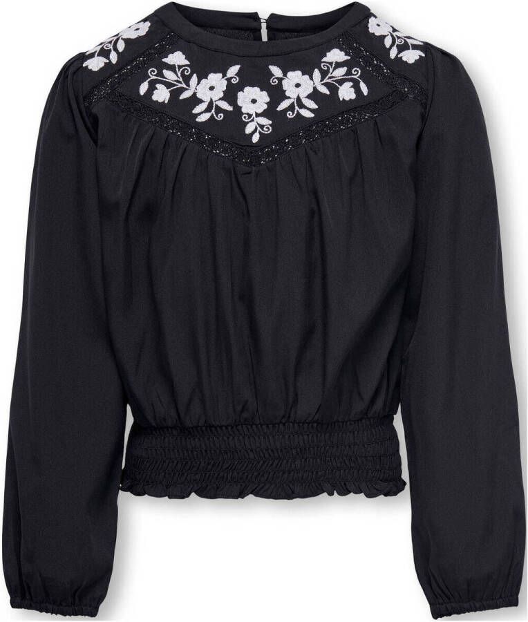 ONLY KIDS GIRL gebloemde blouse KOGLONI zwart wit