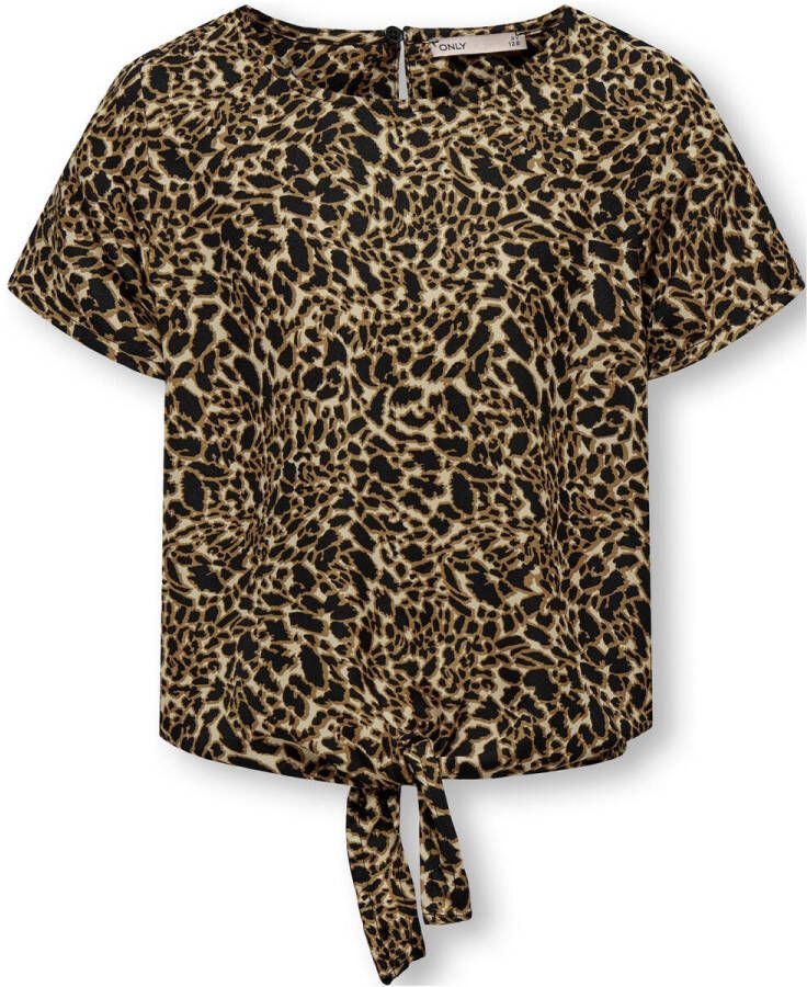 Only KIDS GIRL top KOGLINO met all over print zwart lichtbruin Meisjes Polyester Ronde hals 122
