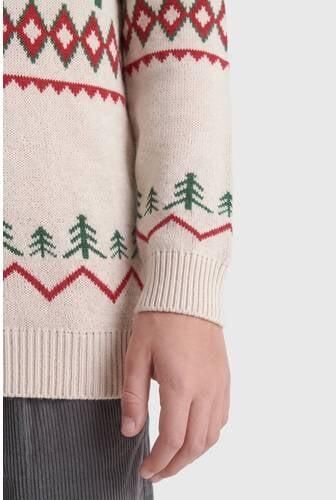 ONLY & SONS JUNIOR gebreide kersttrui met print beige rood groen Jongens Acryl Ronde hals - Foto 2
