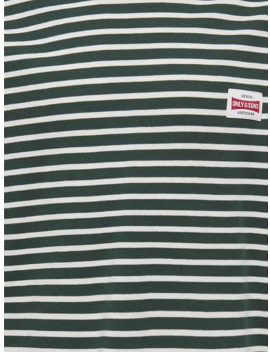 ONLY & SONS JUNIOR gestreepte longsleeve donkergroen Jongens Katoen Ronde hals - Foto 3