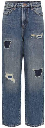 ONLY & SONS JUNIOR OSJEDGE ripped straight leg jeans met slijtage donkerblauw denim - Foto 4