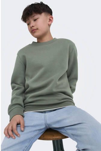ONLY & SONS JUNIOR sweater grijs Jongens Katoen Ronde hals Effen