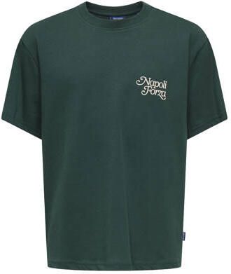 ONLY & SONS JUNIOR T-shirt met backprint donkergroen Jongens Katoen Ronde hals