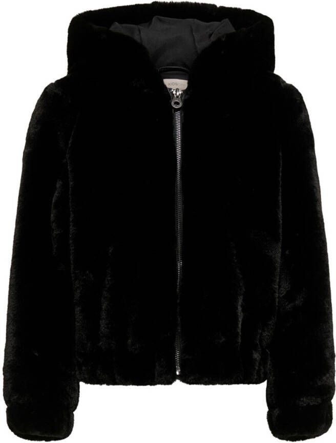 ONLY KIDS imitatiebont winterjas KONMALOU zwart