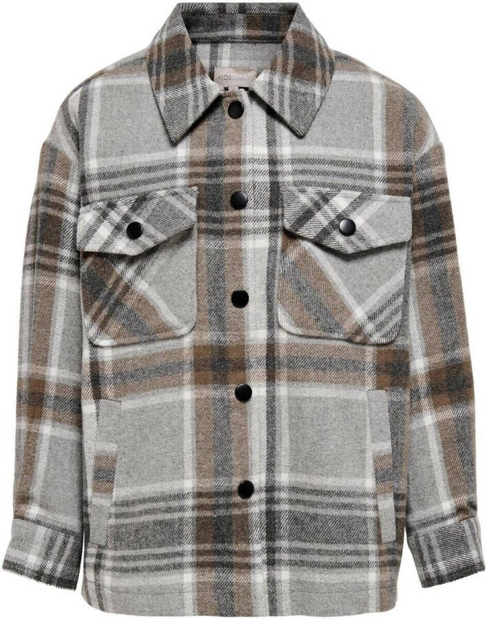 Only KIDS BOY geruite shacket jas KOBELI-VALDA grijs zwart wit Jongens Polyester Klassieke kraag 128