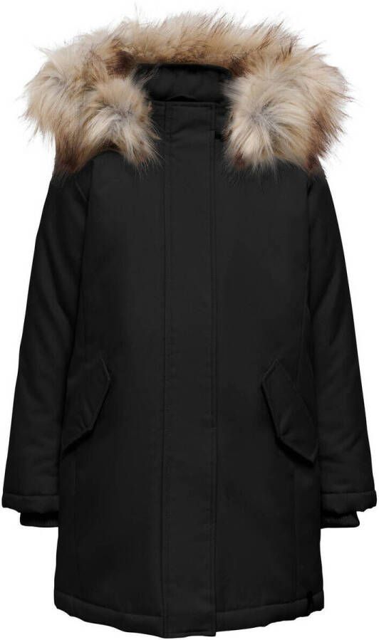Only KIDS GIRL gewatteerde winterjas KOGKATY zwart Meisjes Polyester Capuchon 164