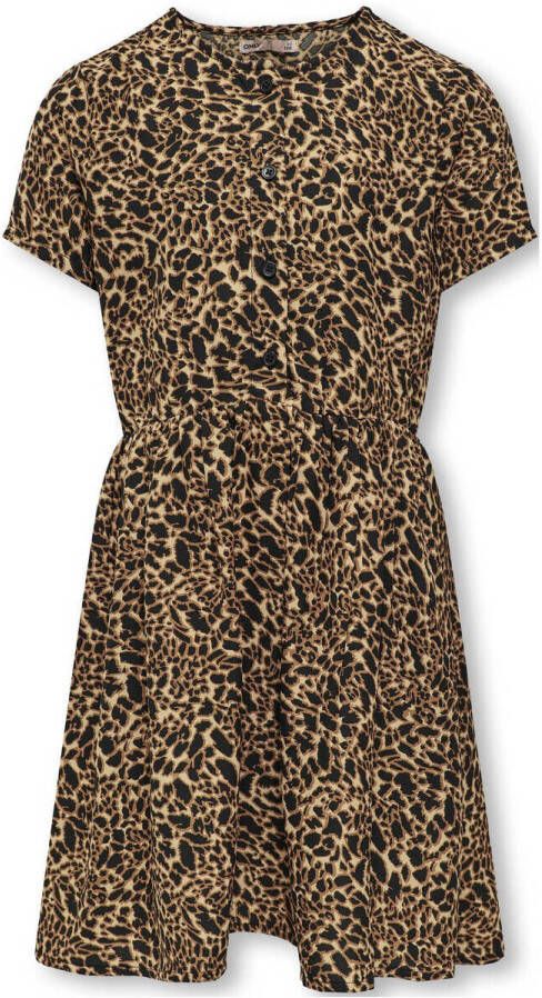 Only KIDS GIRL jurk KOGLINO-DANI met all over print zwart lichtbruin Meisjes Polyester V-hals 140