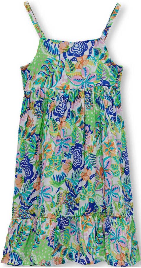 Only KIDS MINI A-lijn jurk KMGSIENNA-ANN met all over print groen blauw wit Meisjes Viscose Ronde hals 80