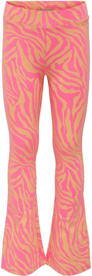 Only KIDS GIRL flared broek KOGPAIGE met zebraprint zalm felroze Meisjes Viscose 140