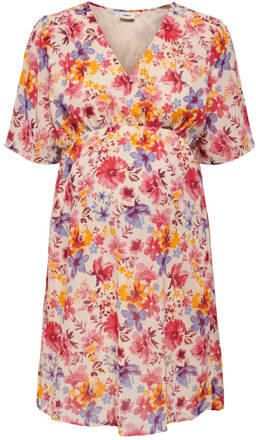 ONLY MATERNITY gebloemde jurk OLMSTAR roze paars oranje Dames Polyester V-hals XXXL