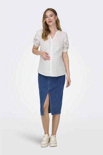 ONLY MATERNITY gebloemde zwangerschapsblouse OLMTHYRA LIFE wit paars Dames Katoen V-hals XXL - Foto 2