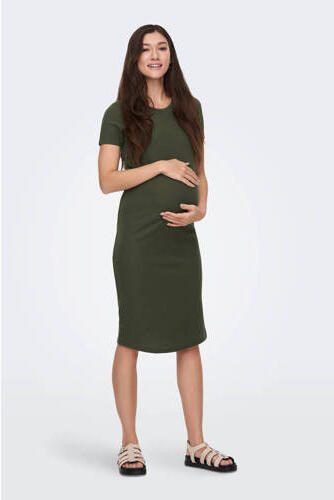ONLY MATERNITY ribgebreide zwangerschapsjurk OLMNELLA groen Dames Polyester Ronde hals XXL - Foto 3