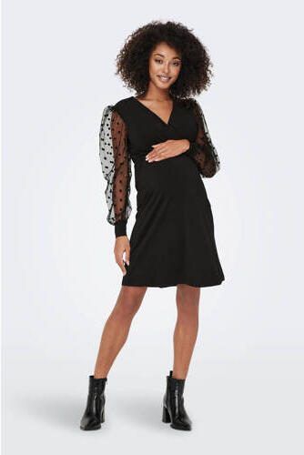 ONLY MATERNITY semi-transparante zwangerschapsjurk OLMJENNY met stippen zwart Dames Polyester V-hals XXL - Foto 3