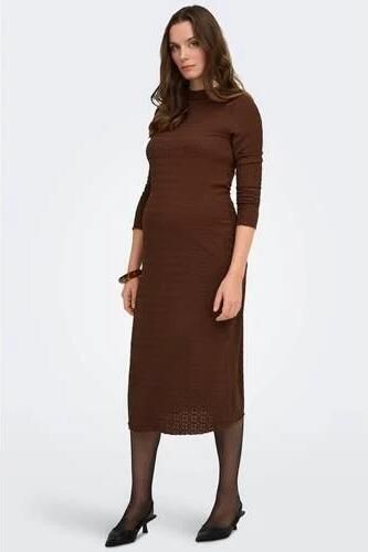 ONLY MATERNITY zwangerschaps midi jurk met ceintuur donkerbruin Dames Polyester Opstaande kraag maat XXL