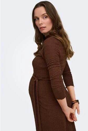 ONLY MATERNITY zwangerschaps midi jurk met ceintuur donkerbruin Dames Polyester Opstaande kraag maat XXL - Foto 2