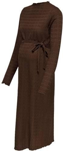 ONLY MATERNITY zwangerschaps midi jurk met ceintuur donkerbruin Dames Polyester Opstaande kraag maat XXL - Foto 3