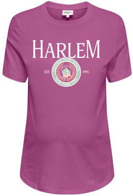 ONLY MATERNITY zwangerschapsshirt OLMGOLDIE met printopdruk donkerroze T-shirt Dames Katoen Ronde hals XXL