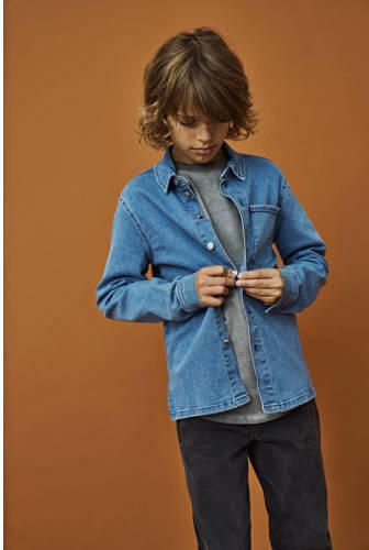 Only KIDS BOY denim overhemd light blue denim Blauw Effen 134 - Foto 2