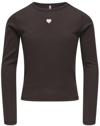 ONLY KIDS GIRL aansluitende longsleeve met borduursels en print donkerbruin Meisjes Polyester Ronde hals