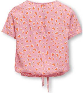 Only KIDS GIRL blouse KOGPALMA met all over print lichtroze oranje wit Meisjes Polyester Ronde hals 128