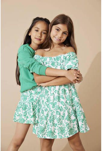 Only KIDS GIRL gebloemde jurk KOGKIERA frisgroen wit Meisjes Viscose Boothals 140