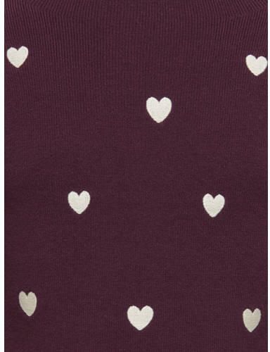 ONLY KIDS GIRL gebreide trui met hartjes donkerrood Meisjes Viscose Ronde hals - Foto 3
