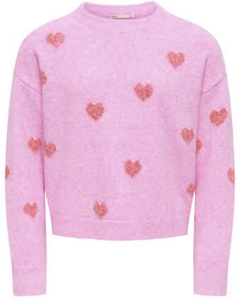 ONLY KIDS GIRL gebreide trui met hartjes roze Meisjes Polyester Ronde hals - Foto 3