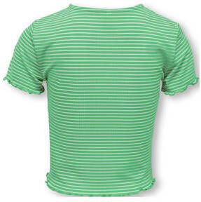 Only KIDS GIRL gestreept ribgebreid T-shirt KOGWILMA LIFE frisgroen wit Meisjes Polyester Ronde hals 134 140