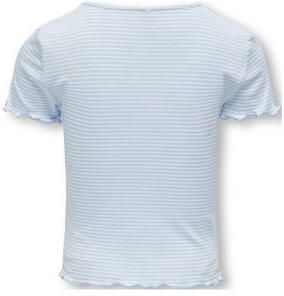 Only KIDS GIRL gestreept ribgebreid T-shirt KOGWILMA LIFE lichtblauw wit Meisjes Polyester Ronde hals 134 140